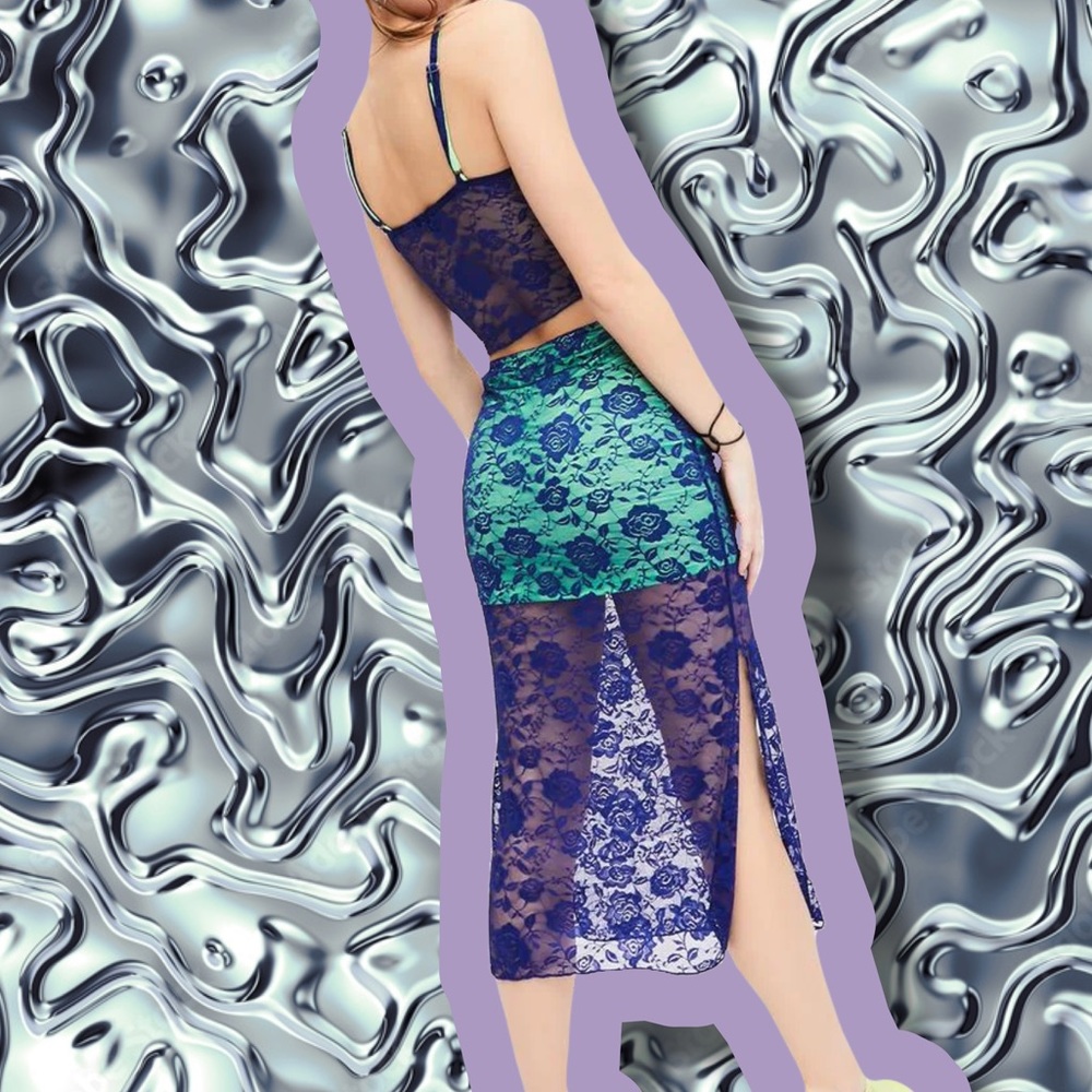 Dolls Kill Delia’s Y2K Purple Too Sassy To Care Lace Midi Skirt and Tank Top Set - Picture 6 of 10